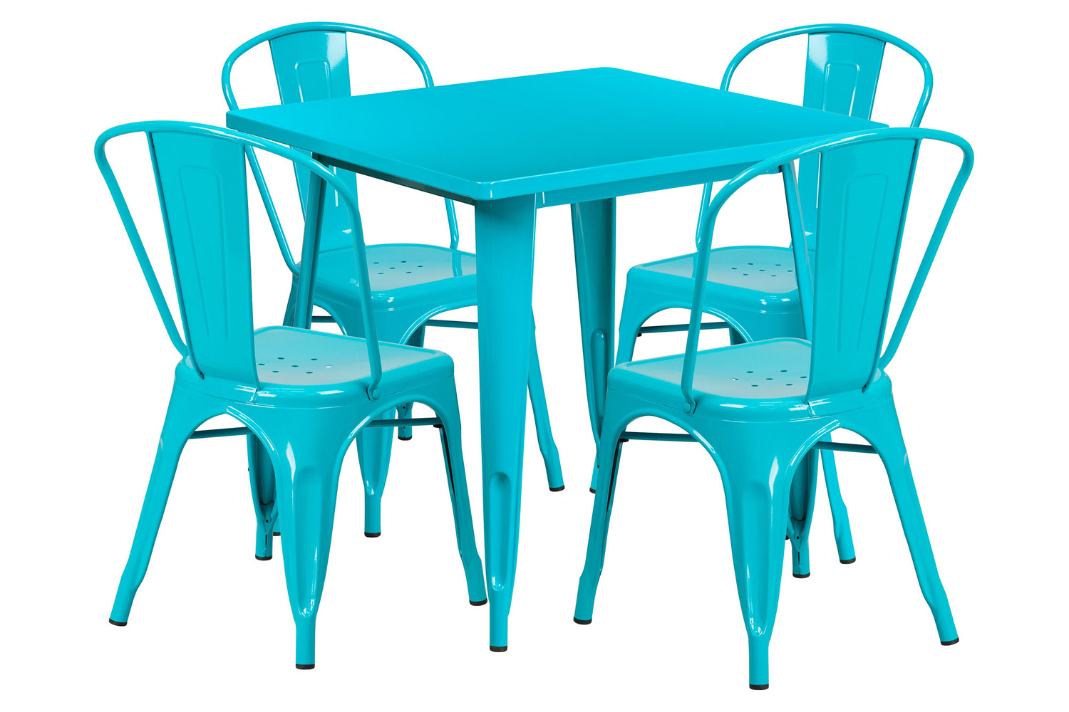 BLNK - Foster Commercial Square Metal Indoor-Outdoor Table Set with 4 Stack Chairs