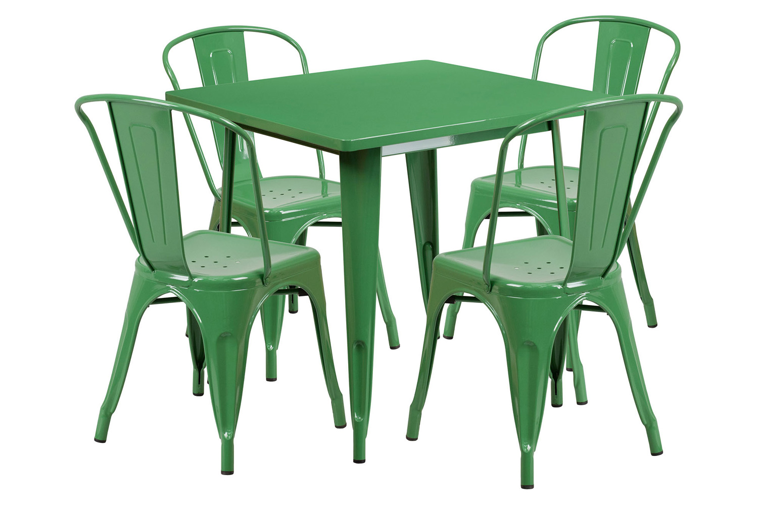 BLNK - Foster Commercial Square Metal Indoor-Outdoor Table Set with 4 Stack Chairs
