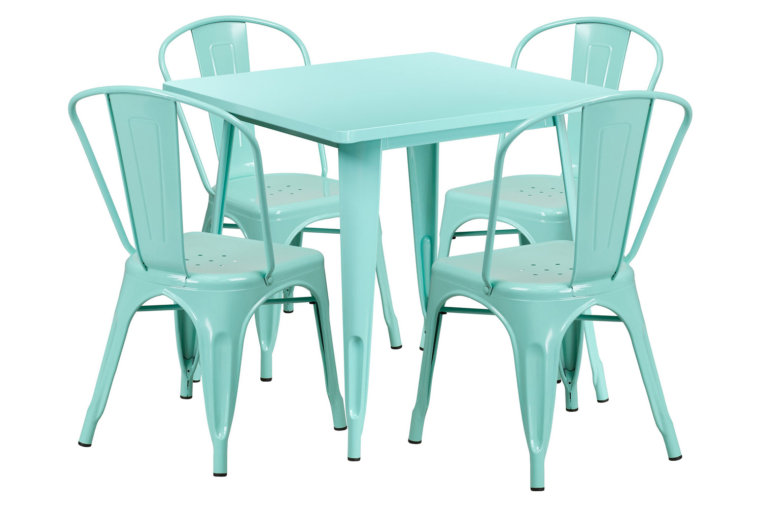 BLNK - Foster Commercial Square Metal Indoor-Outdoor Table Set with 4 Stack Chairs