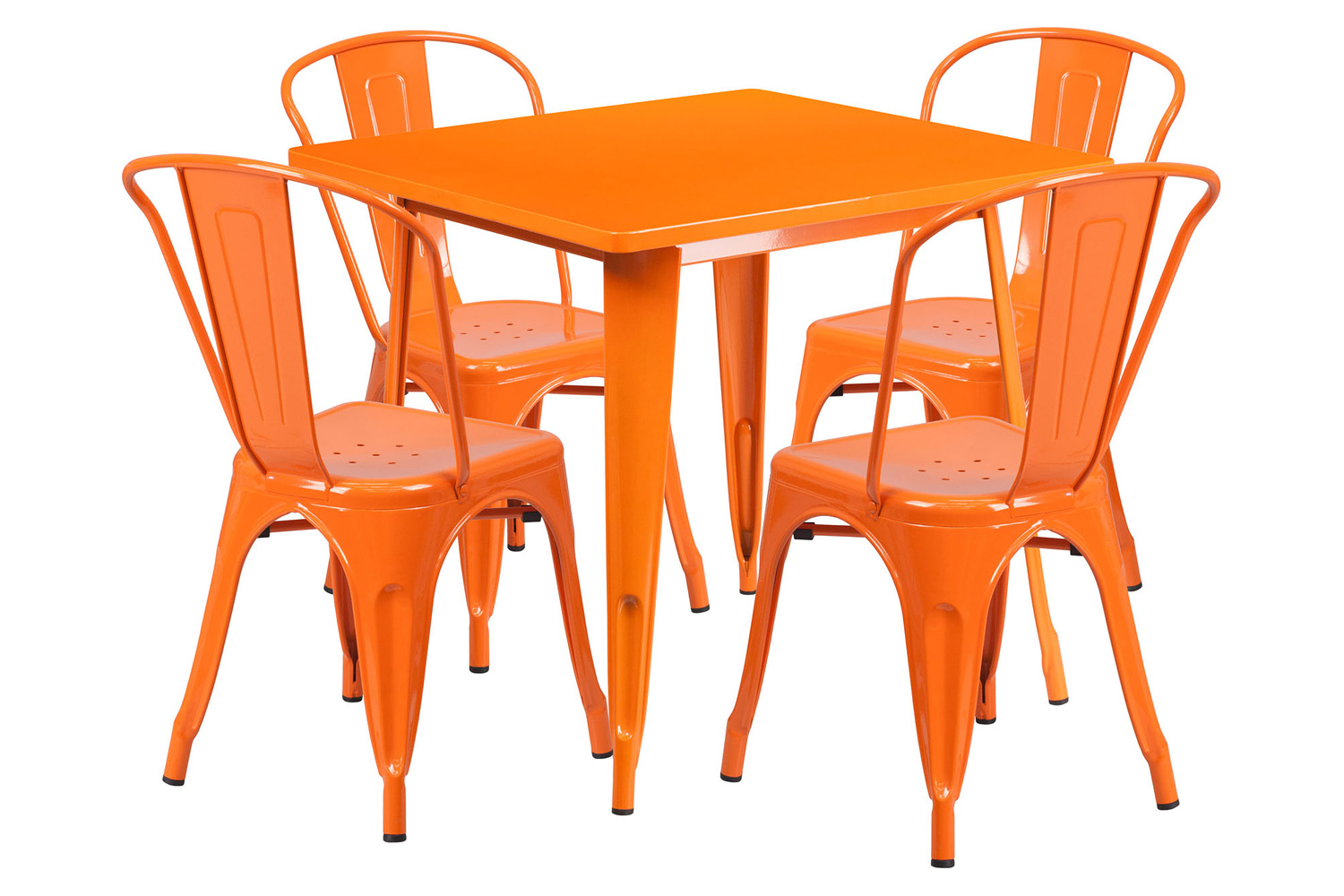 BLNK - Foster Commercial Square Metal Indoor-Outdoor Table Set with 4 Stack Chairs