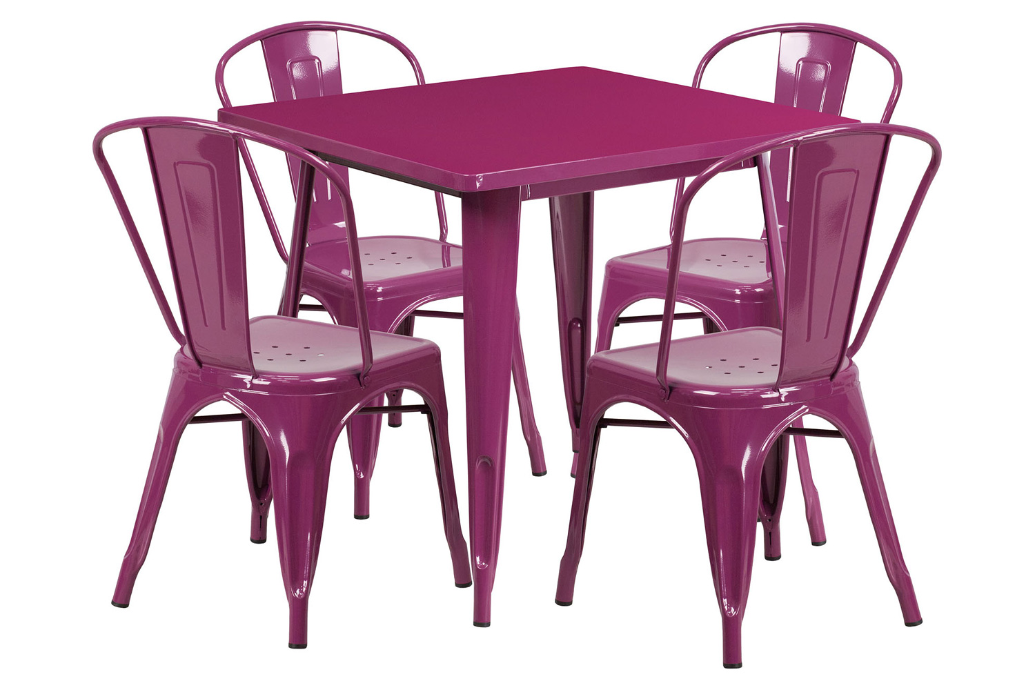 BLNK - Foster Commercial Square Metal Indoor-Outdoor Table Set with 4 Stack Chairs