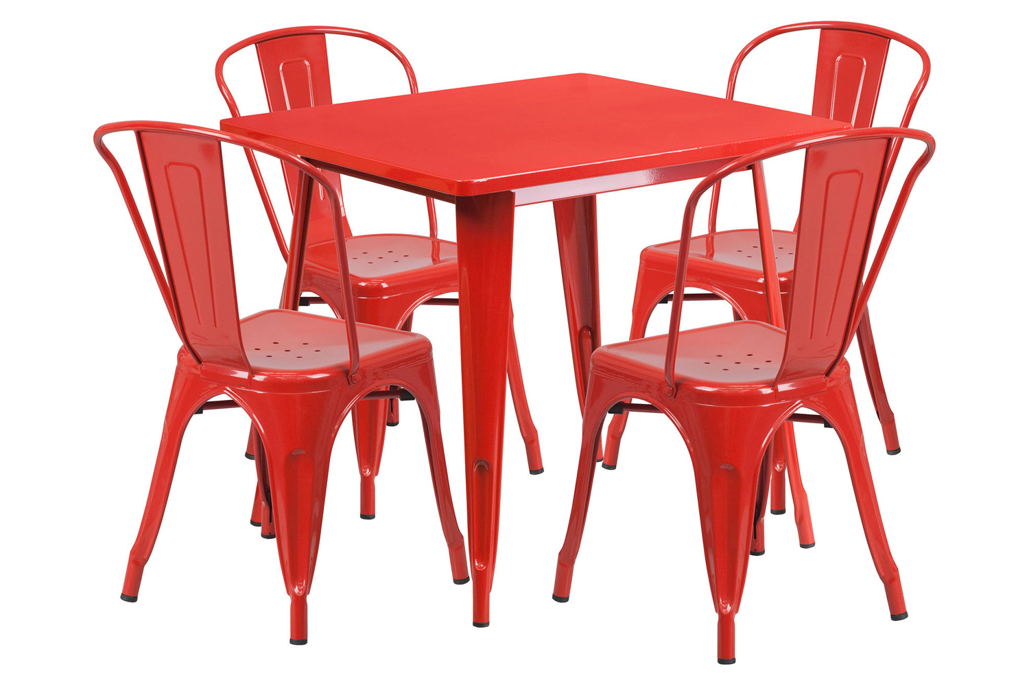BLNK - Foster Commercial Square Metal Indoor-Outdoor Table Set with 4 Stack Chairs