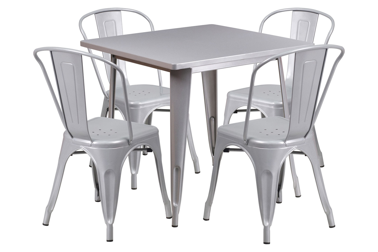 BLNK - Foster Commercial Square Metal Indoor-Outdoor Table Set with 4 Stack Chairs