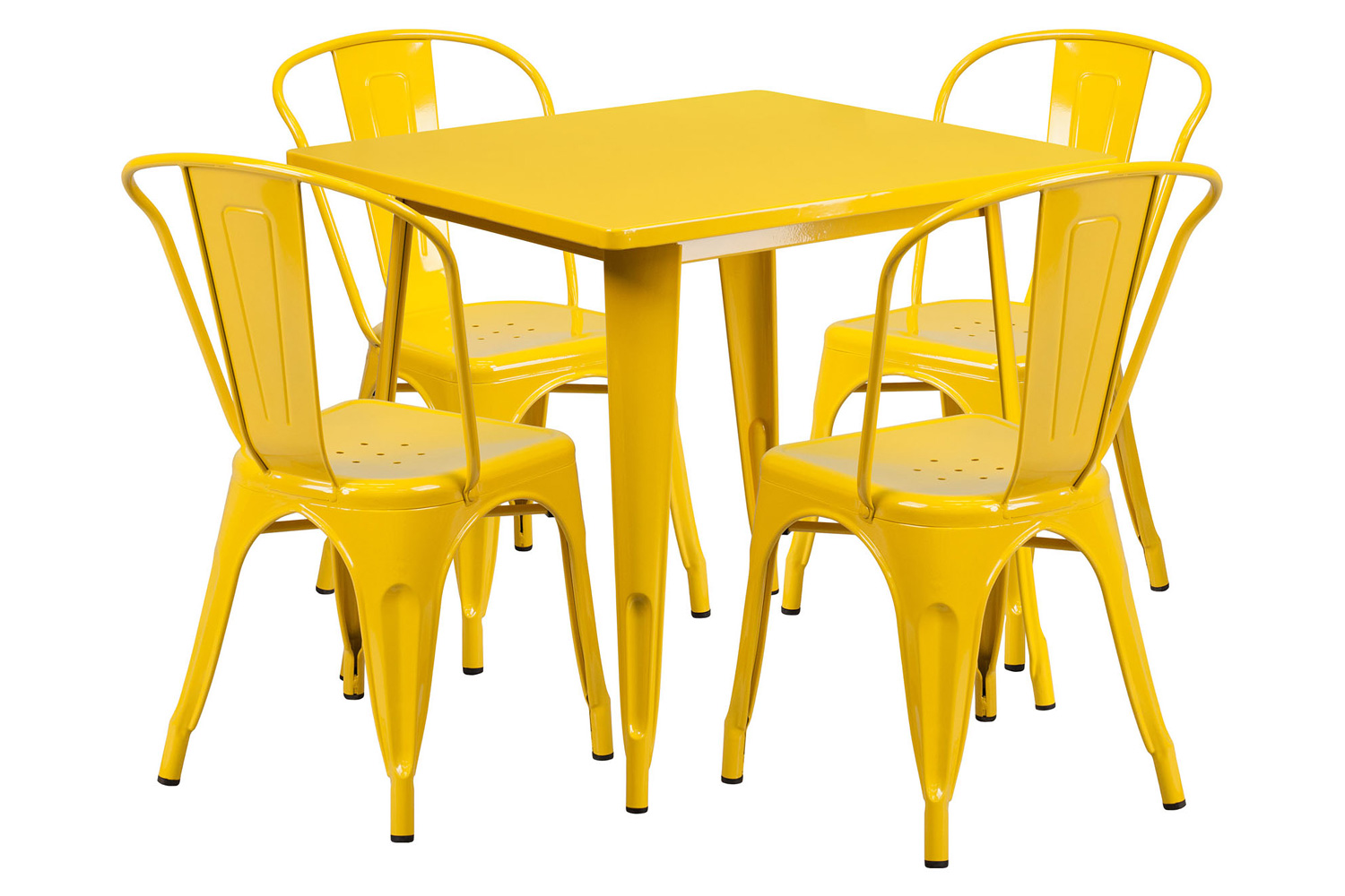 BLNK - Foster Commercial Square Metal Indoor-Outdoor Table Set with 4 Stack Chairs