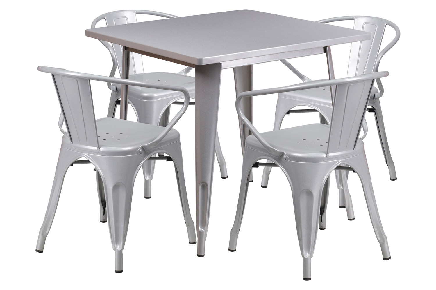 BLNK - Grady Commercial Square Metal Indoor-Outdoor Table Set with 4 Arm Chairs