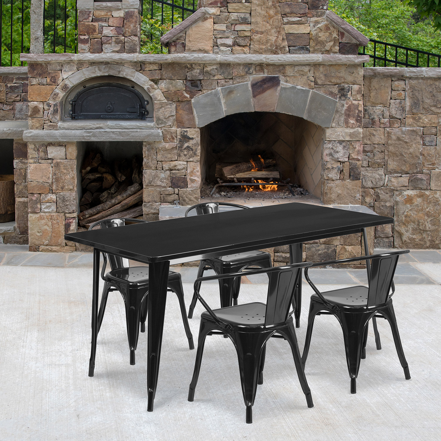 BLNK - Fisher Commercial Rectangular Metal Indoor-Outdoor Table Set with 4 Arm Chairs