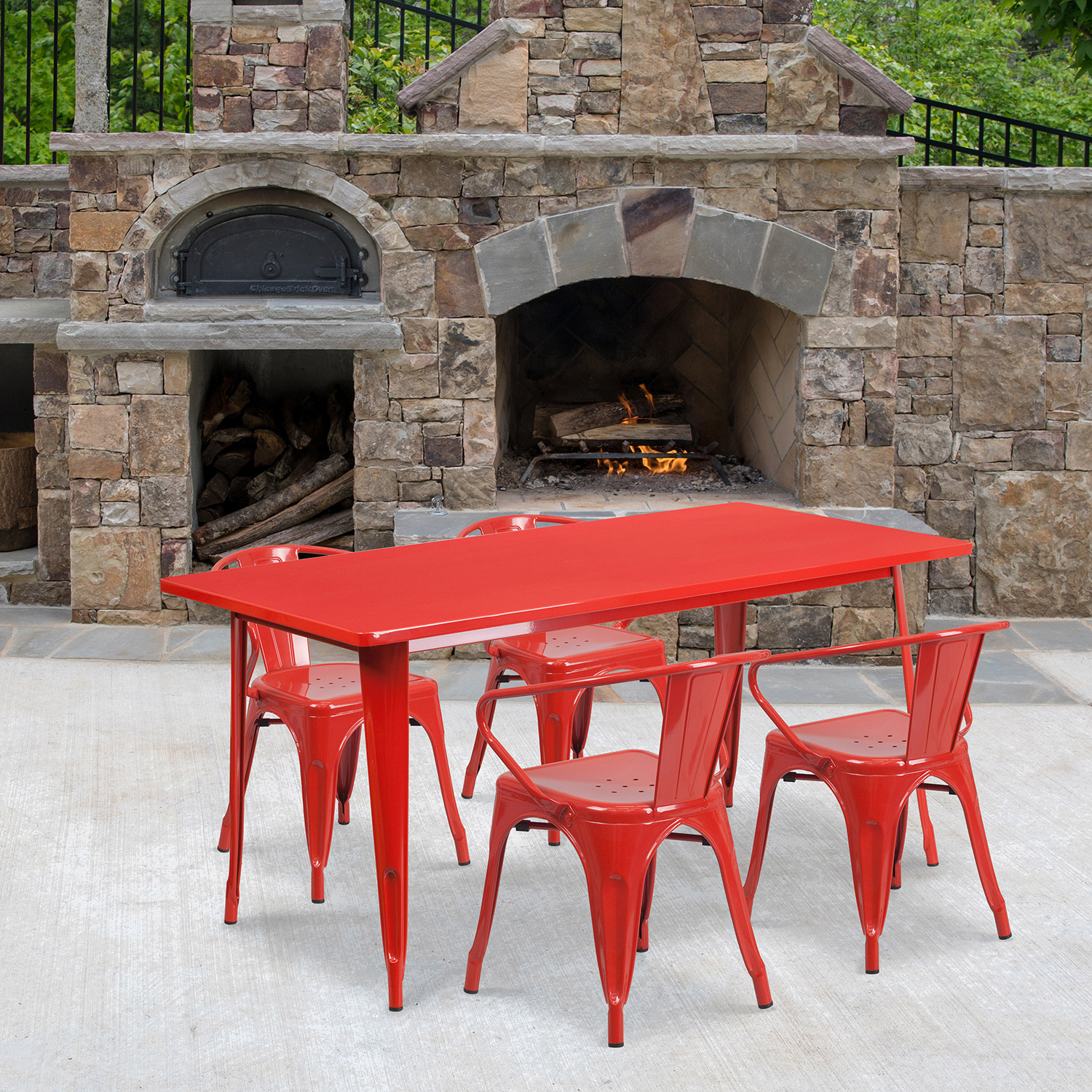 BLNK - Fisher Commercial Rectangular Metal Indoor-Outdoor Table Set with 4 Arm Chairs