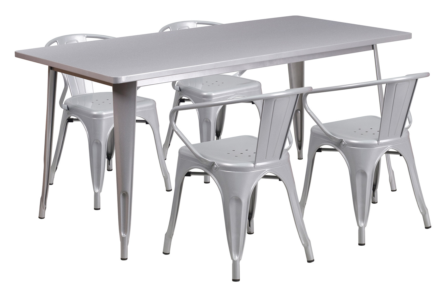 BLNK - Fisher Commercial Rectangular Metal Indoor-Outdoor Table Set with 4 Arm Chairs