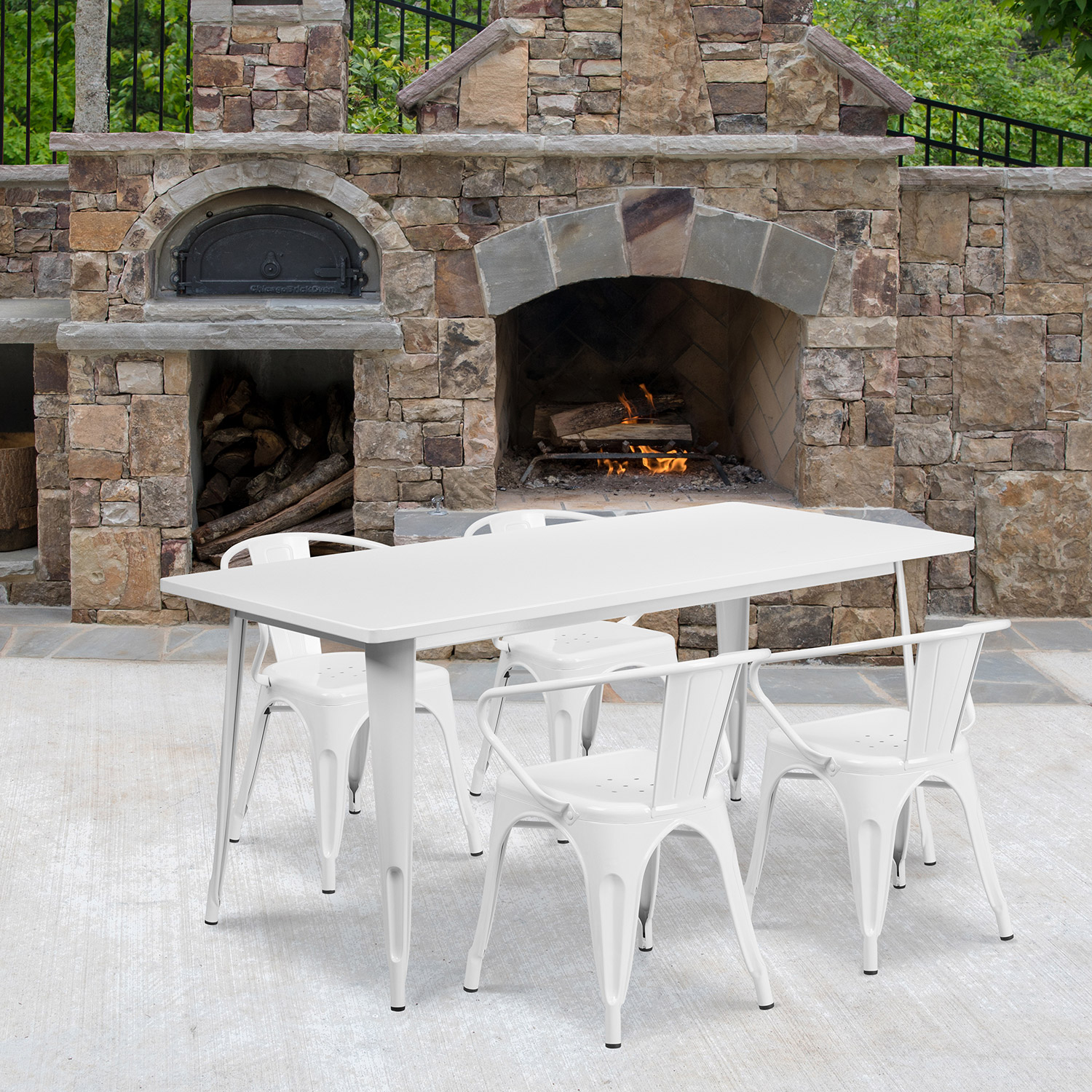BLNK - Fisher Commercial Rectangular Metal Indoor-Outdoor Table Set with 4 Arm Chairs