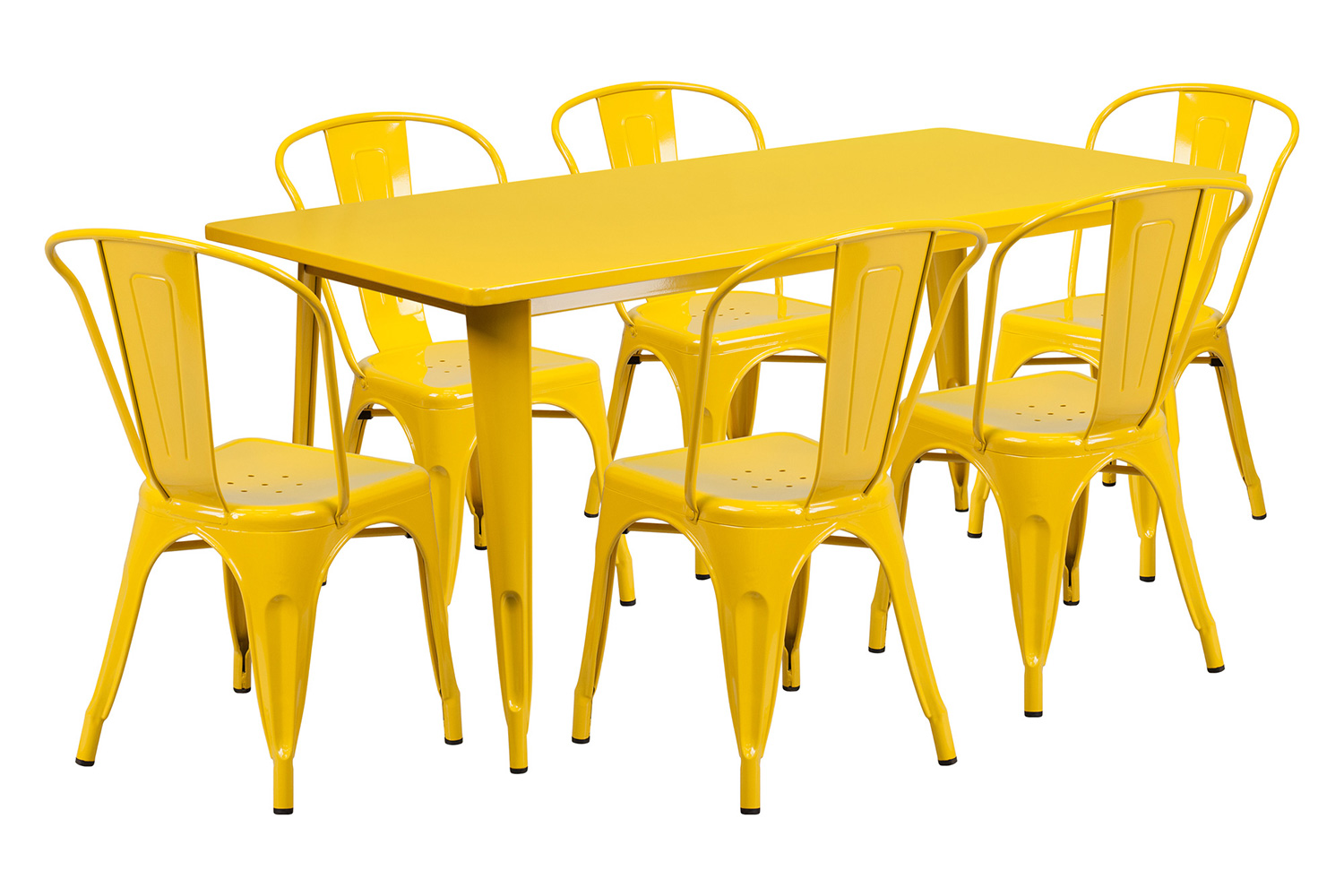 BLNK - Gilbert Commercial Rectangular Metal Indoor-Outdoor Table Set with 6 Stack Chairs