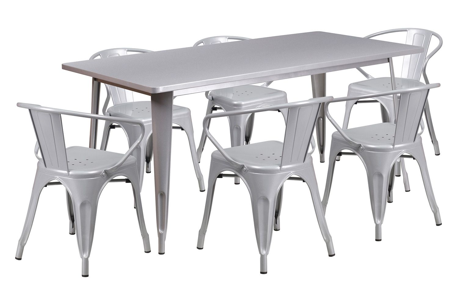 BLNK - Oakley Commercial Rectangular Metal Indoor-Outdoor Table Set with 6 Arm Chairs