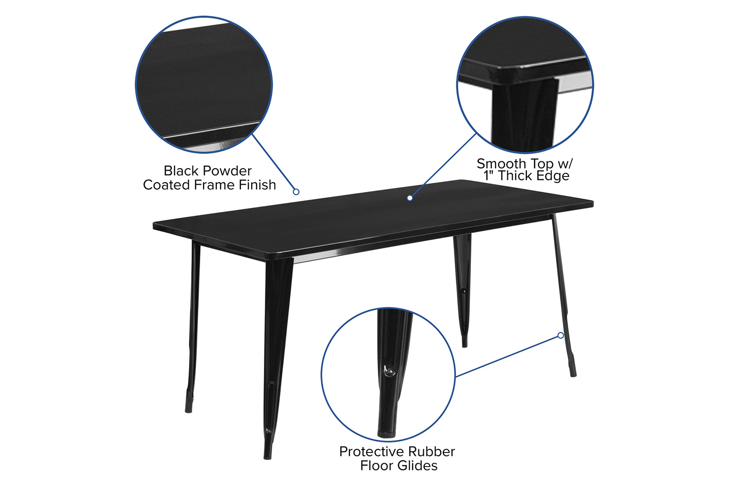 BLNK Charis Commercial Rectangular Metal Indoor-Outdoor Table - Black