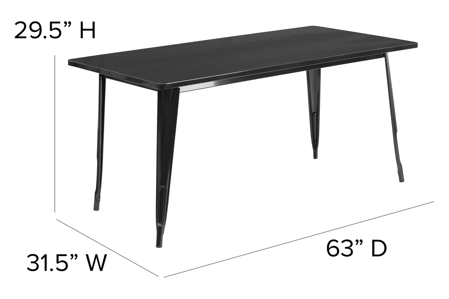 BLNK Charis Commercial Rectangular Metal Indoor-Outdoor Table - Black