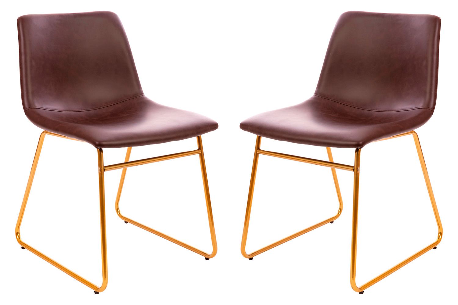 BLNK Butler LeatherSoft Table Height Dining Chair, Mid-Back Sled Base with Gold Frame Set of 2 - Dark Brown