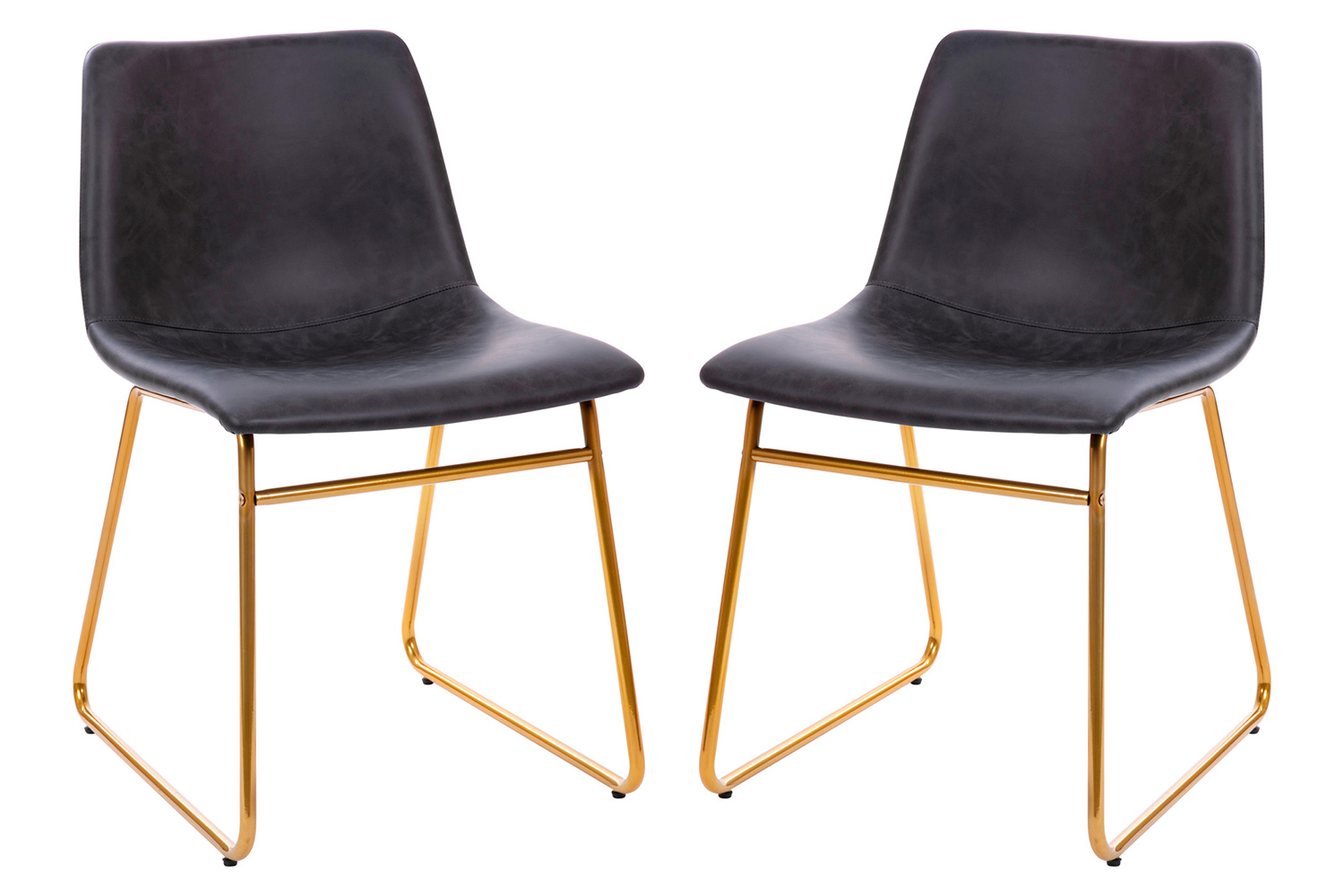 BLNK Butler LeatherSoft Table Height Dining Chair, Mid-Back Sled Base with Gold Frame Set of 2 - Dark Gray