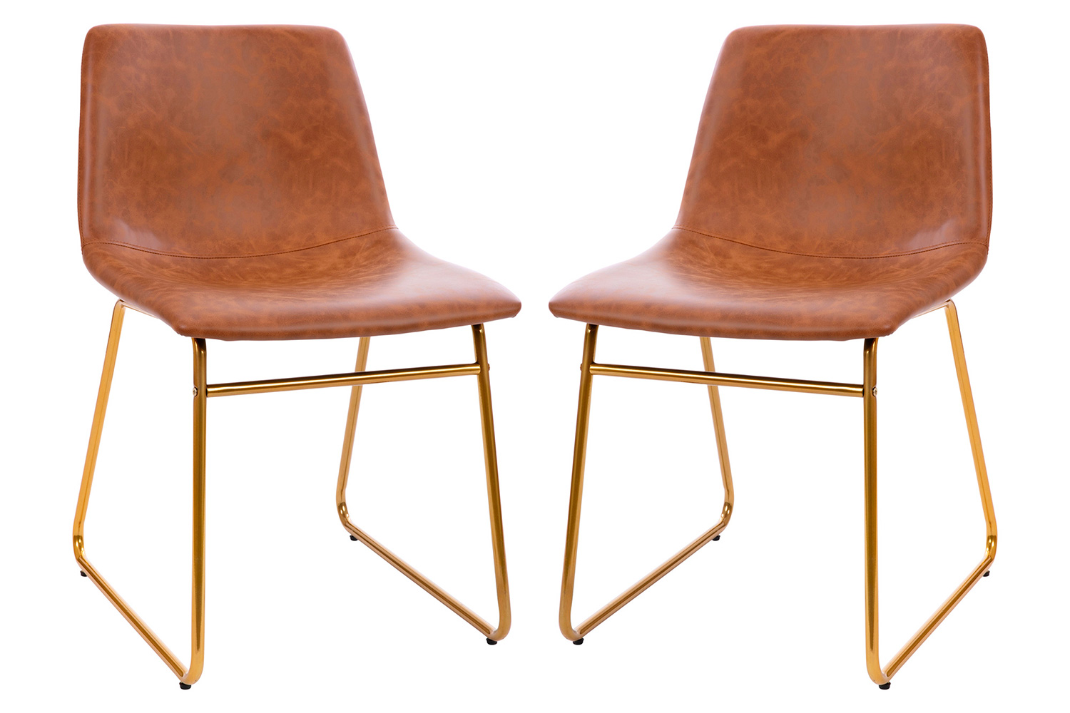 BLNK Butler LeatherSoft Table Height Dining Chair, Mid-Back Sled Base with Gold Frame Set of 2 - Light Brown
