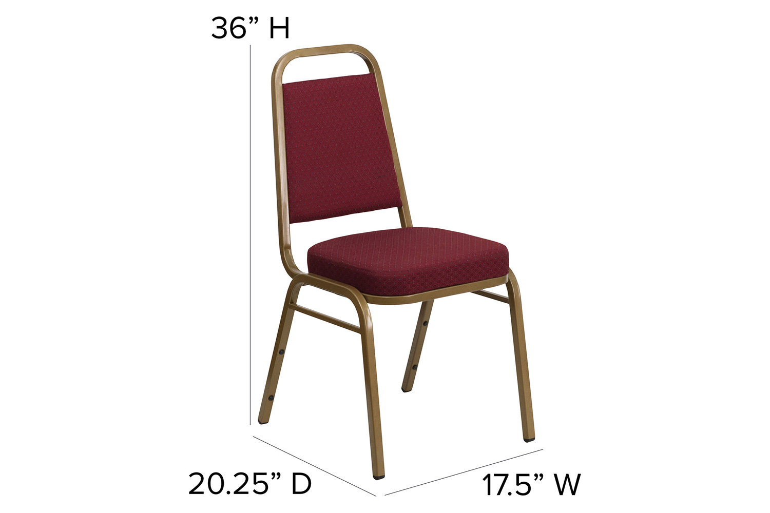 BLNK HERCULES Series Fabric Trapezoidal Back Stacking Banquet Chair with Gold Frame - Burgundy Patterned