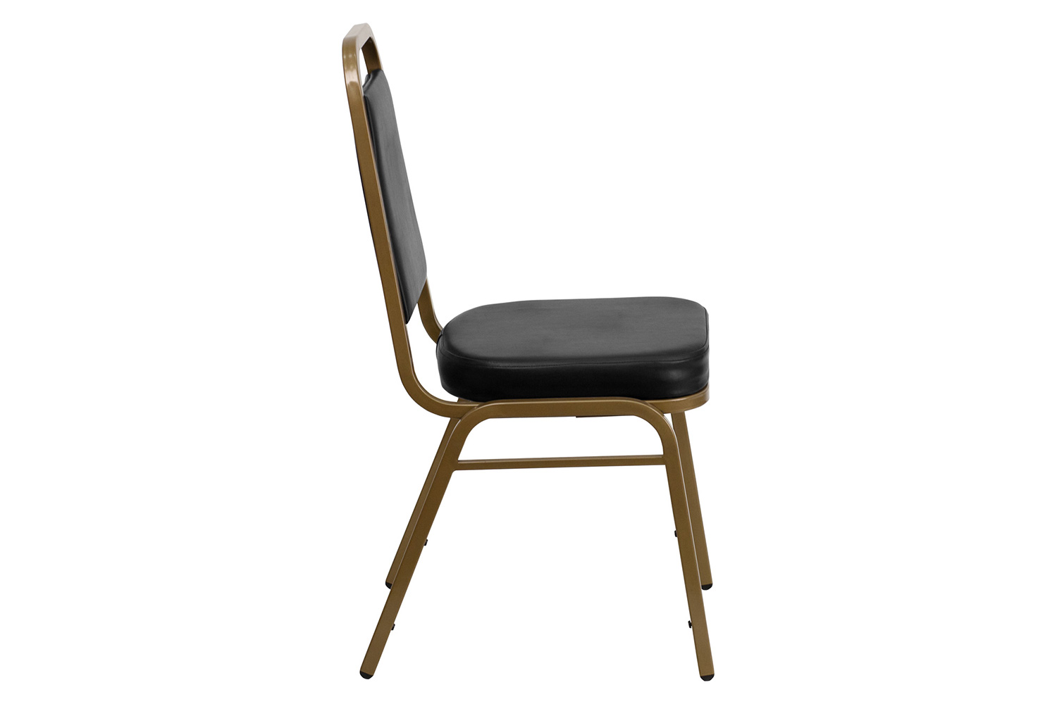 BLNK HERCULES Series Vinyl Trapezoidal Back Stacking Banquet Chair with Gold Frame - Black