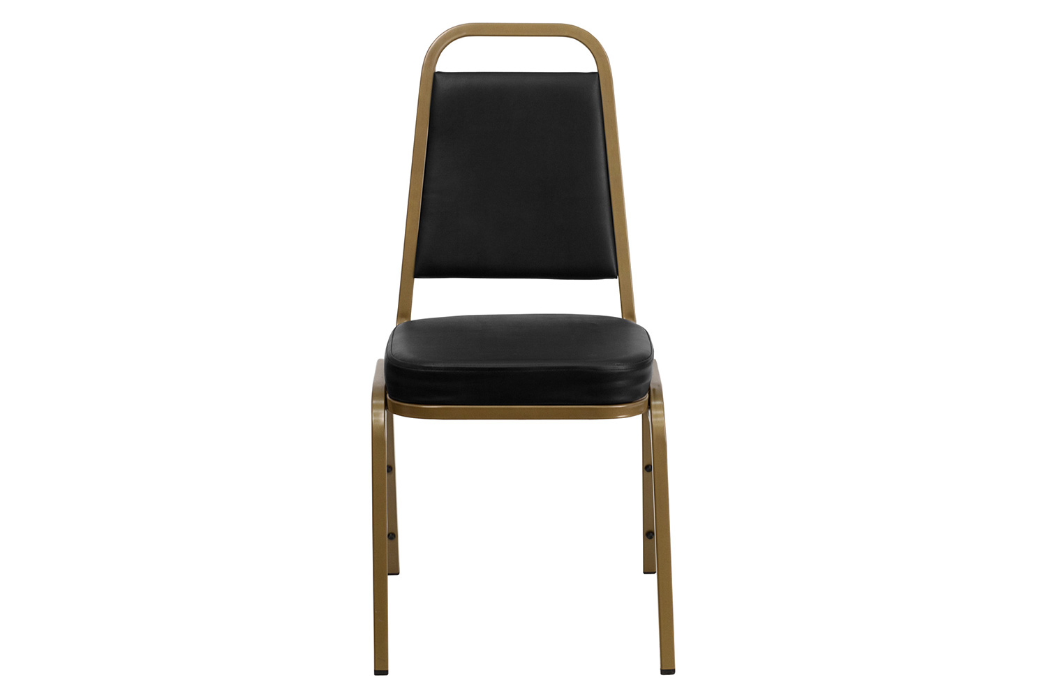 BLNK HERCULES Series Vinyl Trapezoidal Back Stacking Banquet Chair with Gold Frame - Black