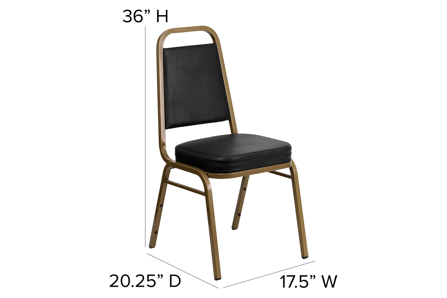 BLNK HERCULES Series Vinyl Trapezoidal Back Stacking Banquet Chair with Gold Frame - Black