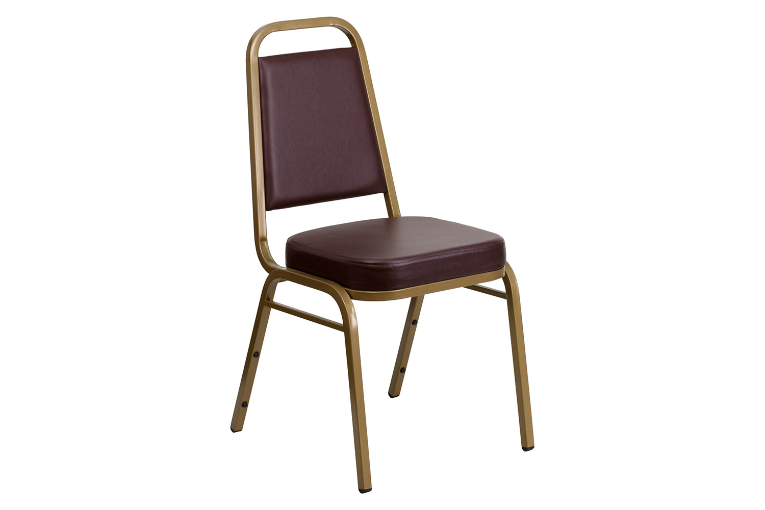BLNK HERCULES Series Vinyl Trapezoidal Back Stacking Banquet Chair with Gold Frame - Brown