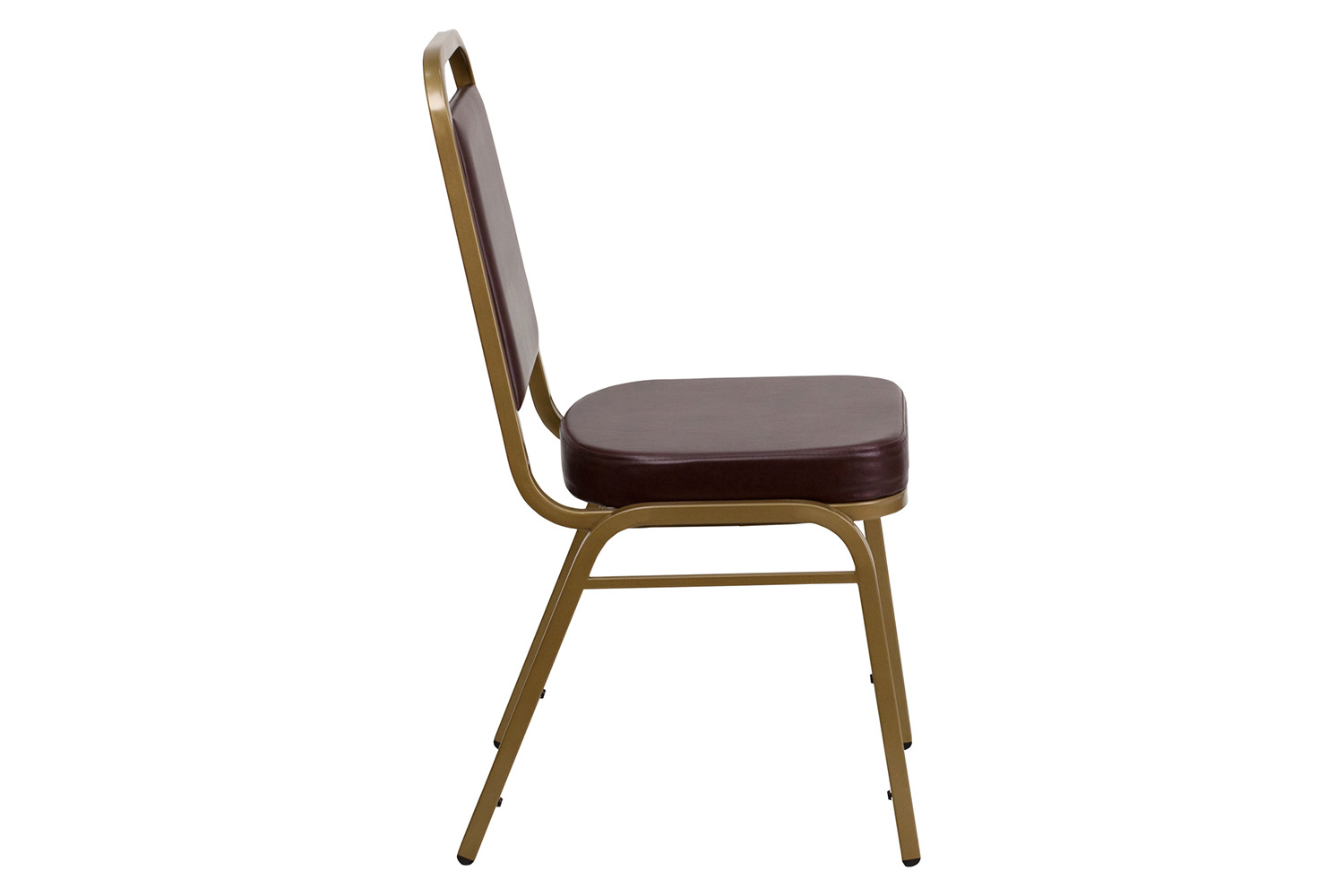 BLNK HERCULES Series Vinyl Trapezoidal Back Stacking Banquet Chair with Gold Frame - Brown