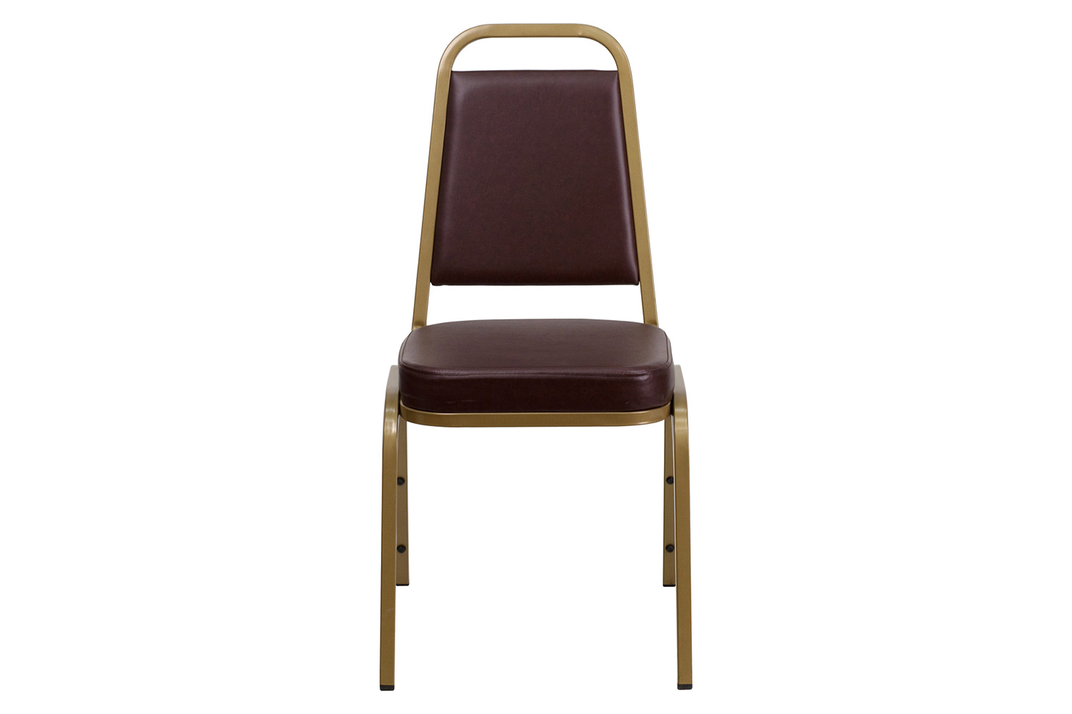 BLNK HERCULES Series Vinyl Trapezoidal Back Stacking Banquet Chair with Gold Frame - Brown