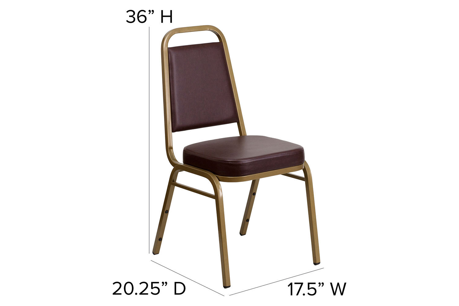 BLNK HERCULES Series Vinyl Trapezoidal Back Stacking Banquet Chair with Gold Frame - Brown