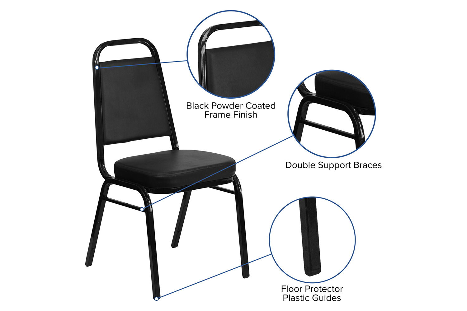 BLNK HERCULES Series Vinyl Trapezoidal Back Stacking Banquet Chair - Black, 36"H