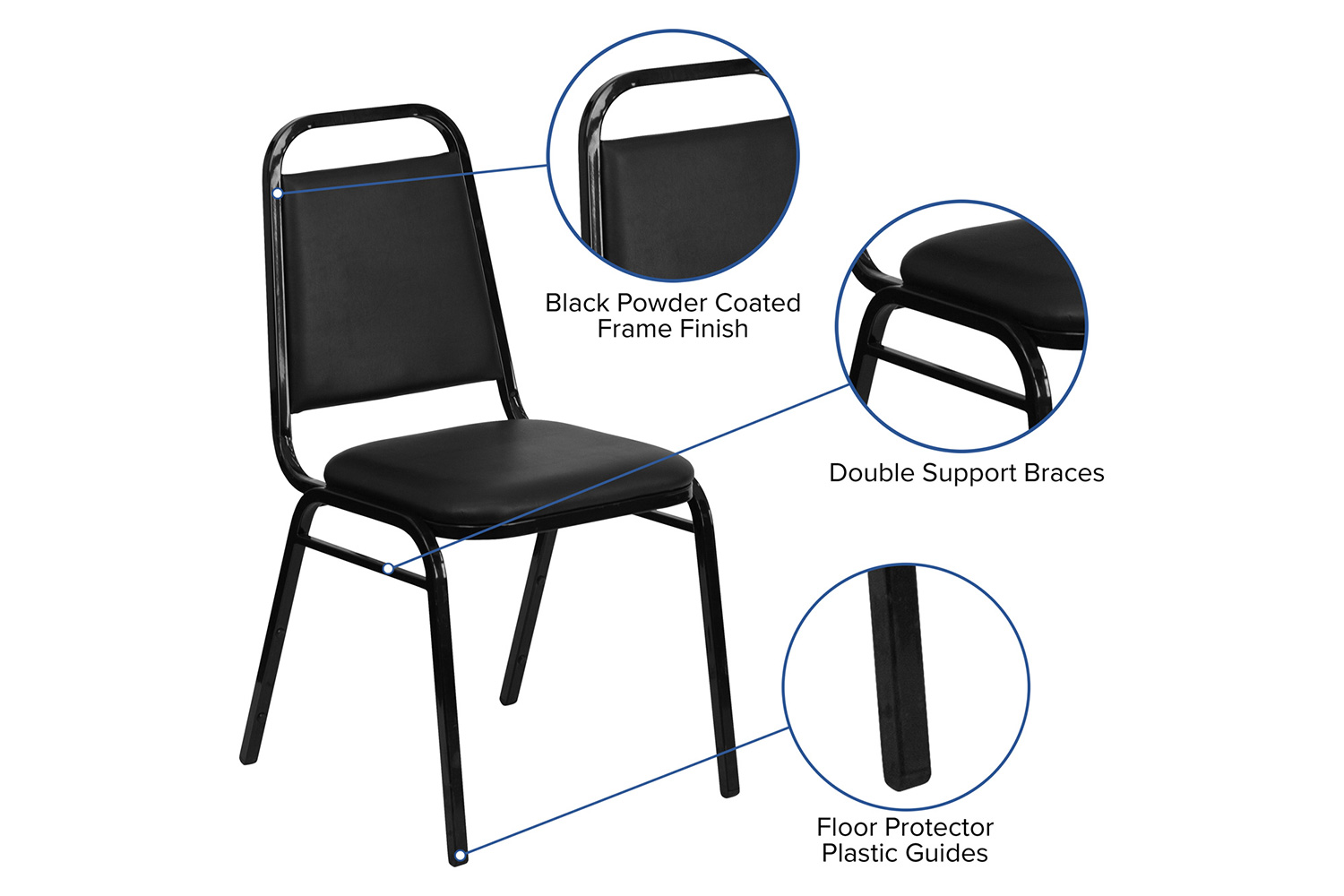 BLNK HERCULES Series Vinyl Trapezoidal Back Stacking Banquet Chair - Black, 34"H