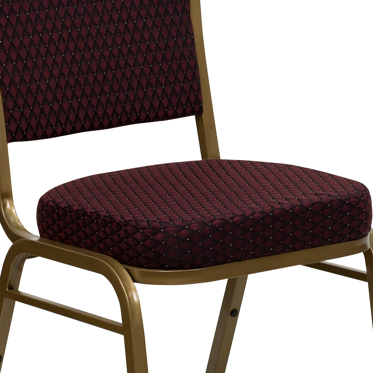 BLNK HERCULES Series Fabric Crown Back Stacking Banquet Chair with Gold Frame - Burgundy Patterned