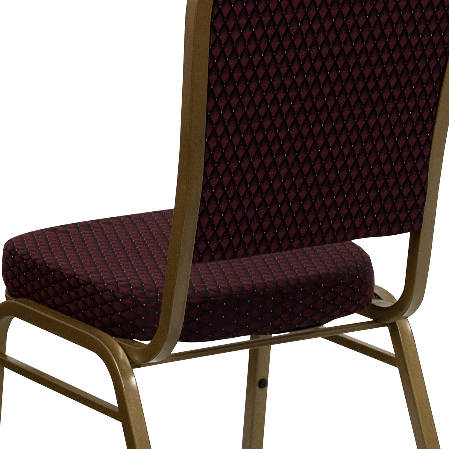 BLNK HERCULES Series Fabric Crown Back Stacking Banquet Chair with Gold Frame - Burgundy Patterned