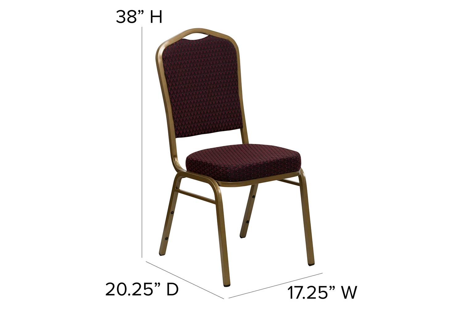 BLNK HERCULES Series Fabric Crown Back Stacking Banquet Chair with Gold Frame - Burgundy Patterned