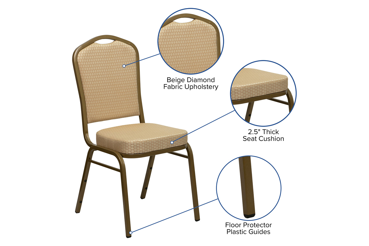 BLNK HERCULES Series Fabric Crown Back Stacking Banquet Chair with Gold Frame - Beige Patterned