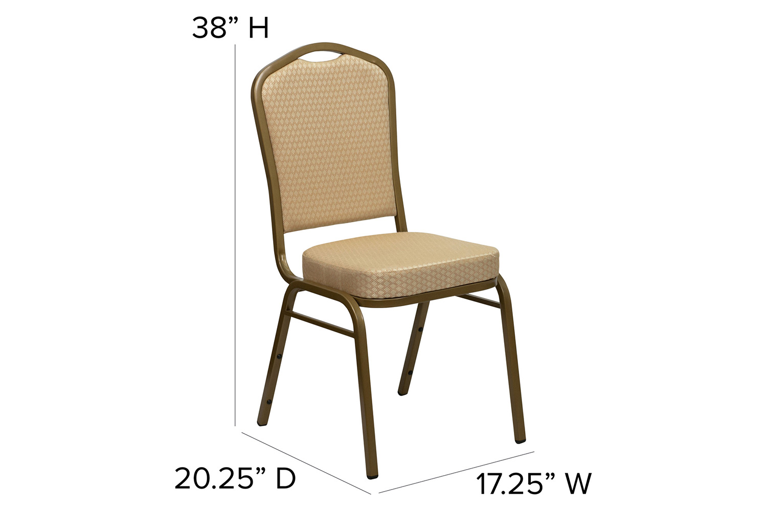 BLNK HERCULES Series Fabric Crown Back Stacking Banquet Chair with Gold Frame - Beige Patterned