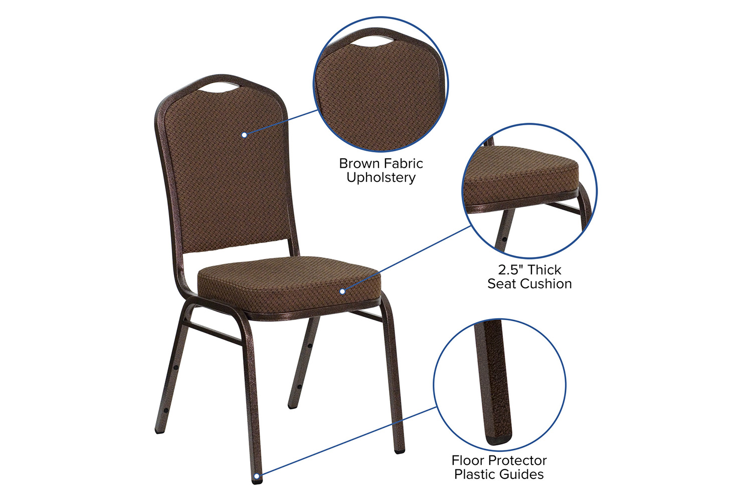 BLNK HERCULES Series Fabric Crown Back Stacking Banquet Chair with Copper Vein Frame - Brown Patterned