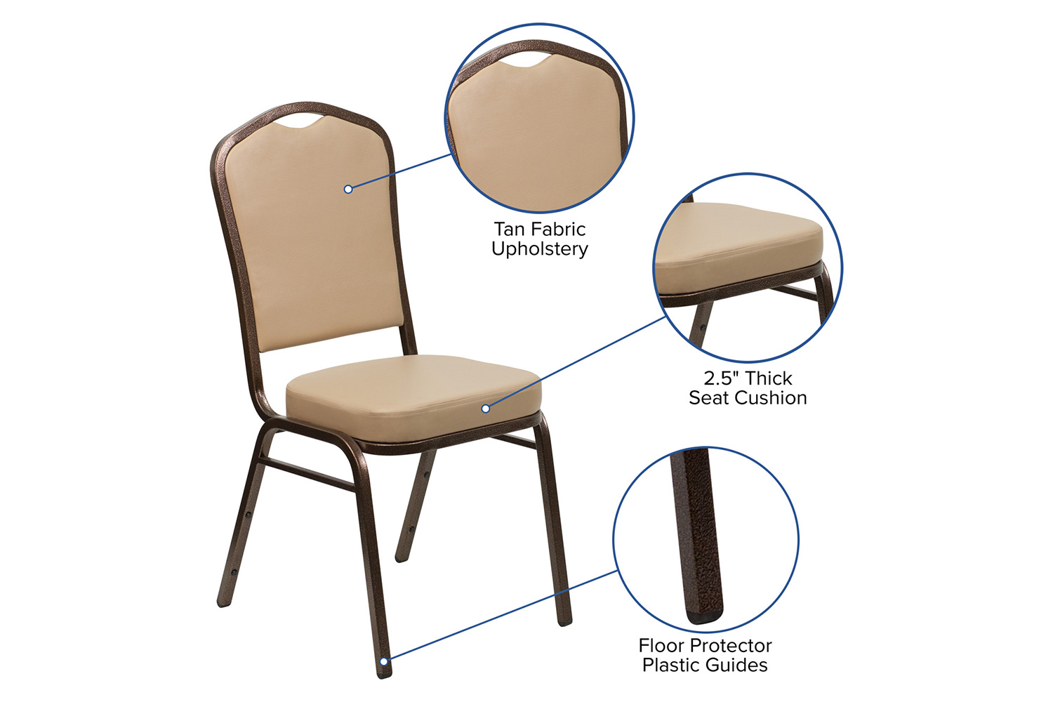 BLNK HERCULES Series Vinyl Crown Back Stacking Banquet Chair with Copper Vein Frame - Tan