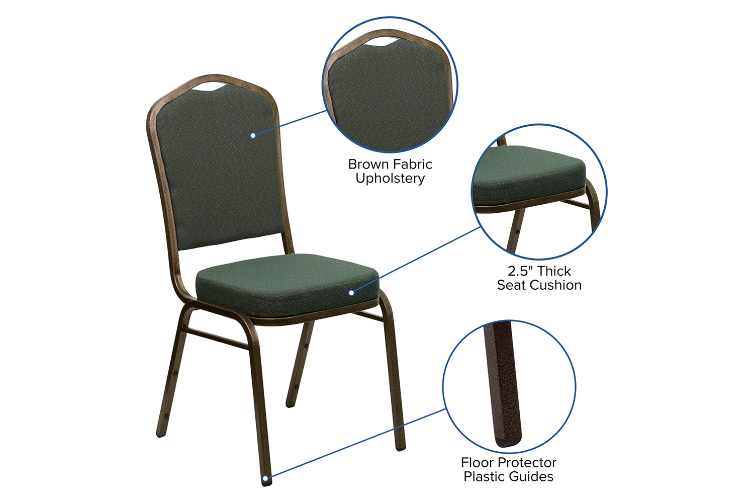 BLNK HERCULES Series Fabric Crown Back Stacking Banquet Chair with Gold Vein Frame - Green Patterned