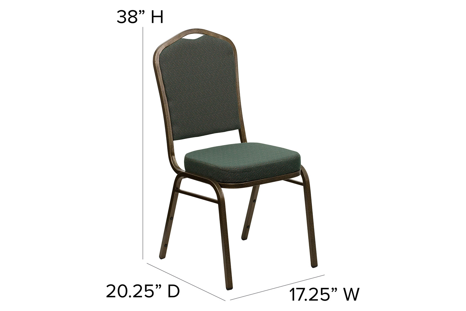 BLNK HERCULES Series Fabric Crown Back Stacking Banquet Chair with Gold Vein Frame - Green Patterned