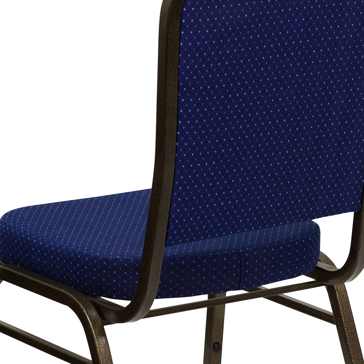 BLNK HERCULES Series Fabric Crown Back Stacking Banquet Chair with Gold Vein Frame - Navy Blue Patterned