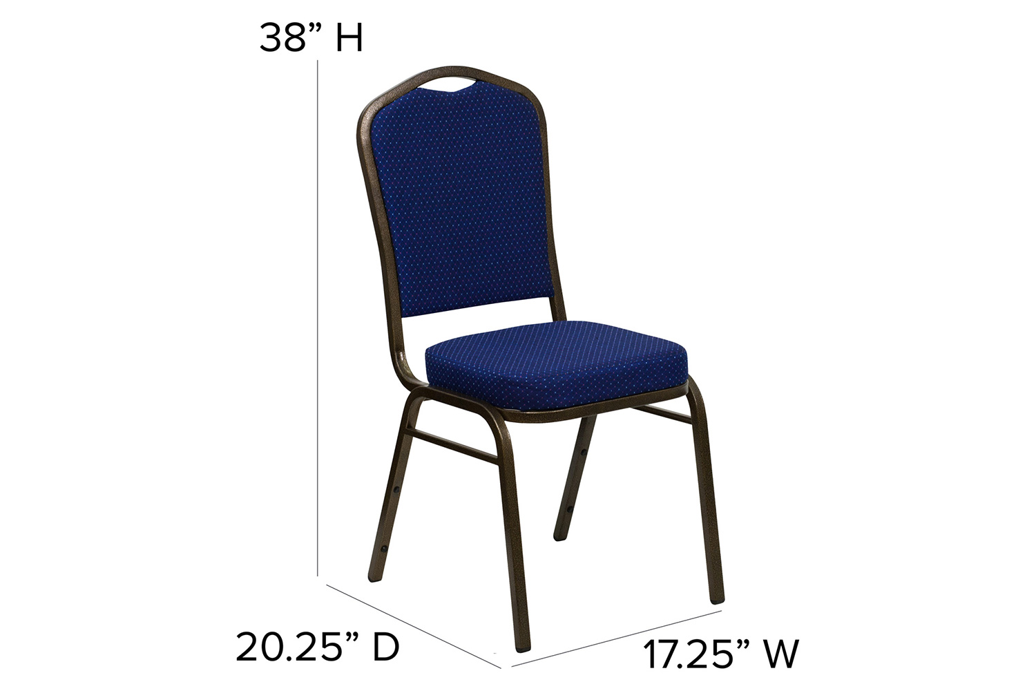 BLNK HERCULES Series Fabric Crown Back Stacking Banquet Chair with Gold Vein Frame - Navy Blue Patterned