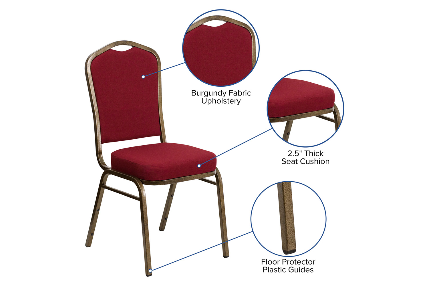 BLNK HERCULES Series Fabric Crown Back Stacking Banquet Chair with Gold Vein Frame - Burgundy