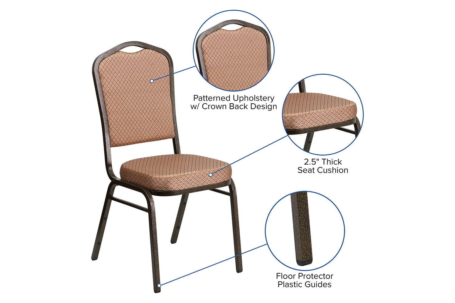 BLNK HERCULES Series Fabric Crown Back Stacking Banquet Chair with Gold Vein Frame - Gold Diamond Patterned
