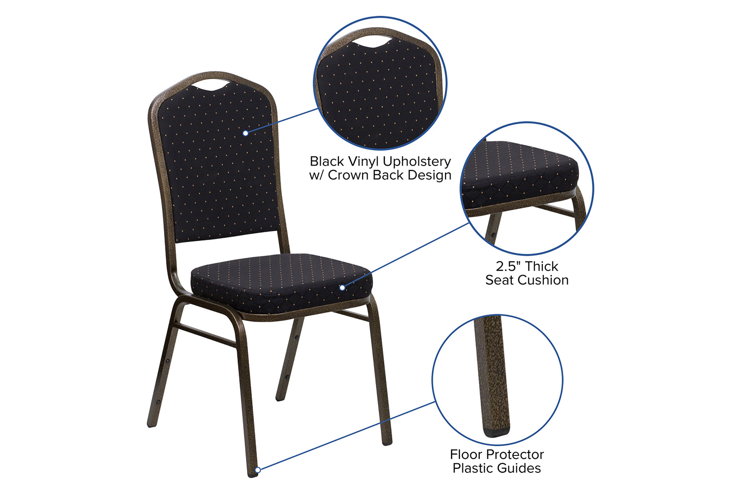 BLNK HERCULES Series Fabric Crown Back Stacking Banquet Chair with Gold Vein Frame - Black Patterned