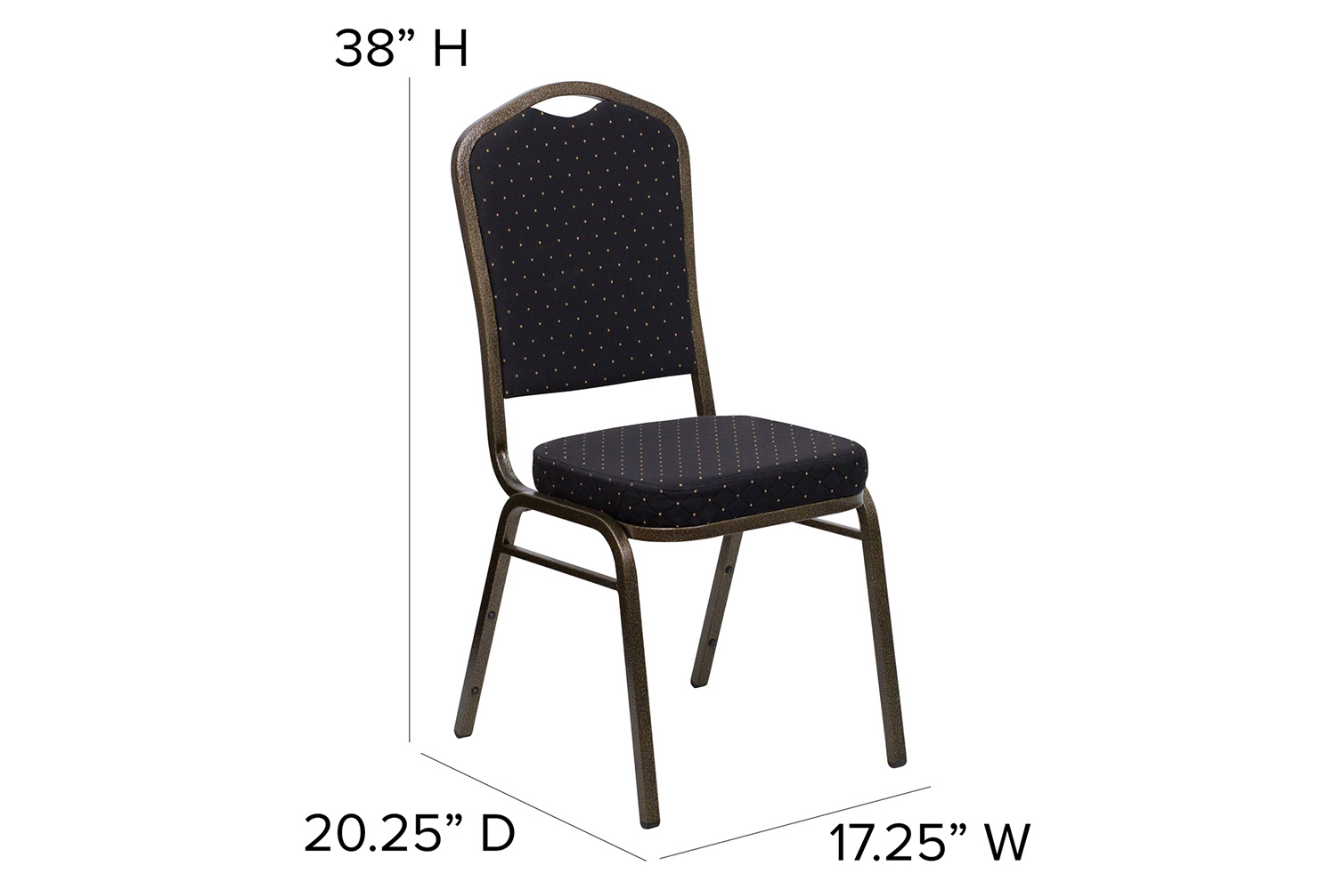 BLNK HERCULES Series Fabric Crown Back Stacking Banquet Chair with Gold Vein Frame - Black Patterned
