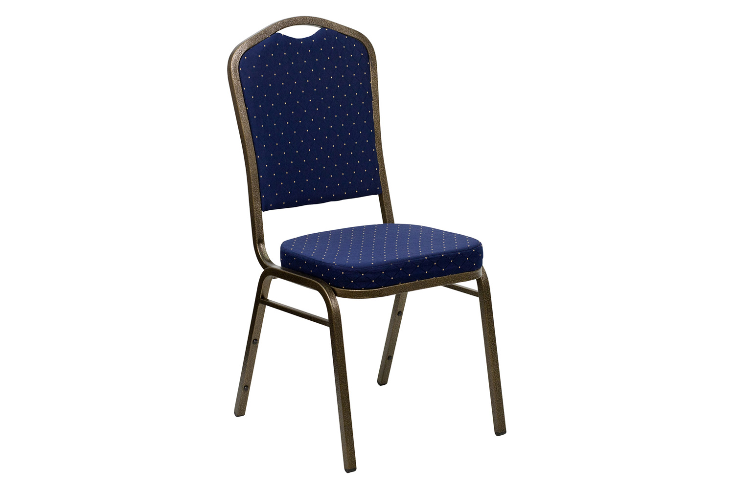 BLNK HERCULES Series Fabric Crown Back Stacking Banquet Chair with Gold Vein Frame - Navy Blue Dot Patterned