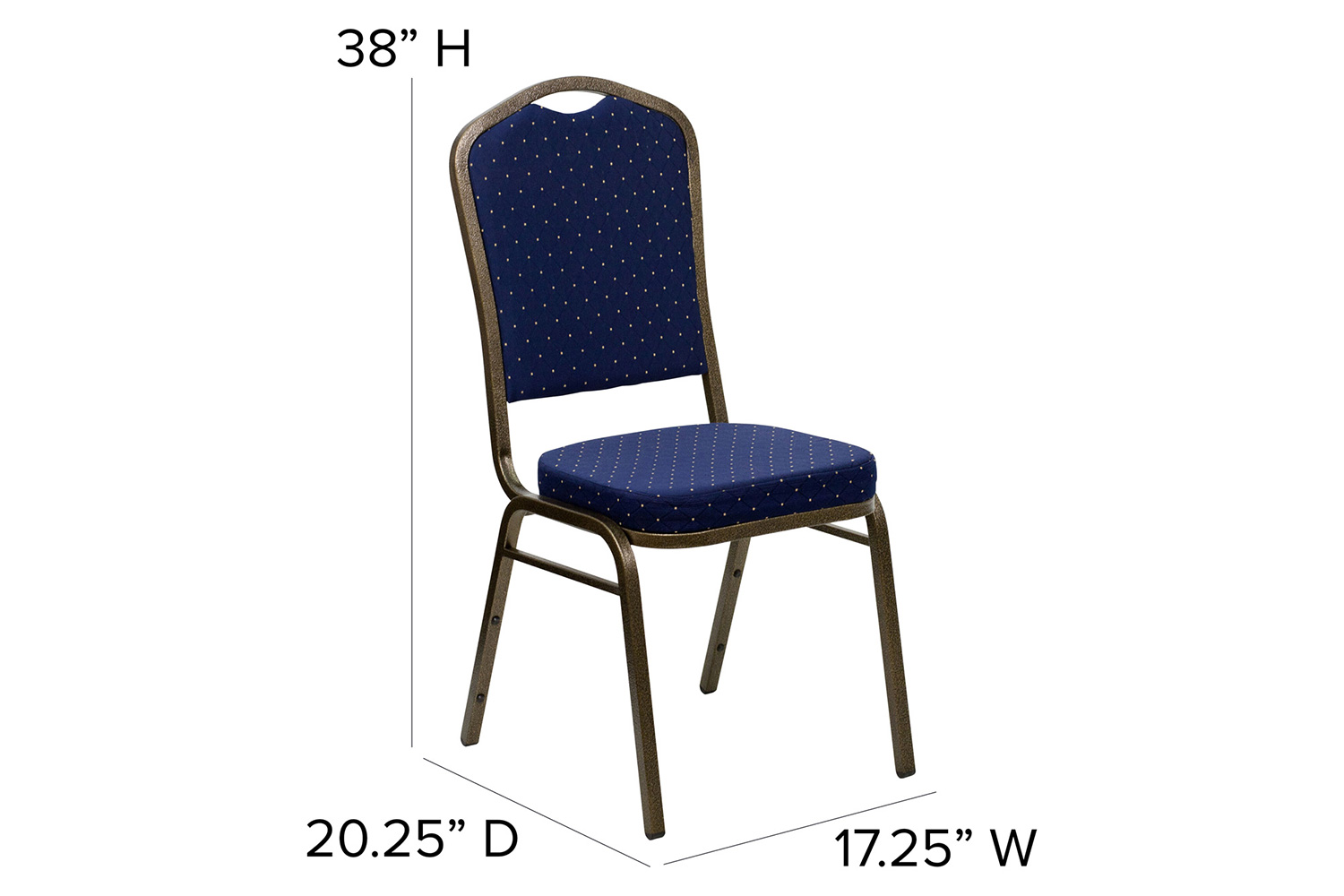 BLNK HERCULES Series Fabric Crown Back Stacking Banquet Chair with Gold Vein Frame - Navy Blue Dot Patterned