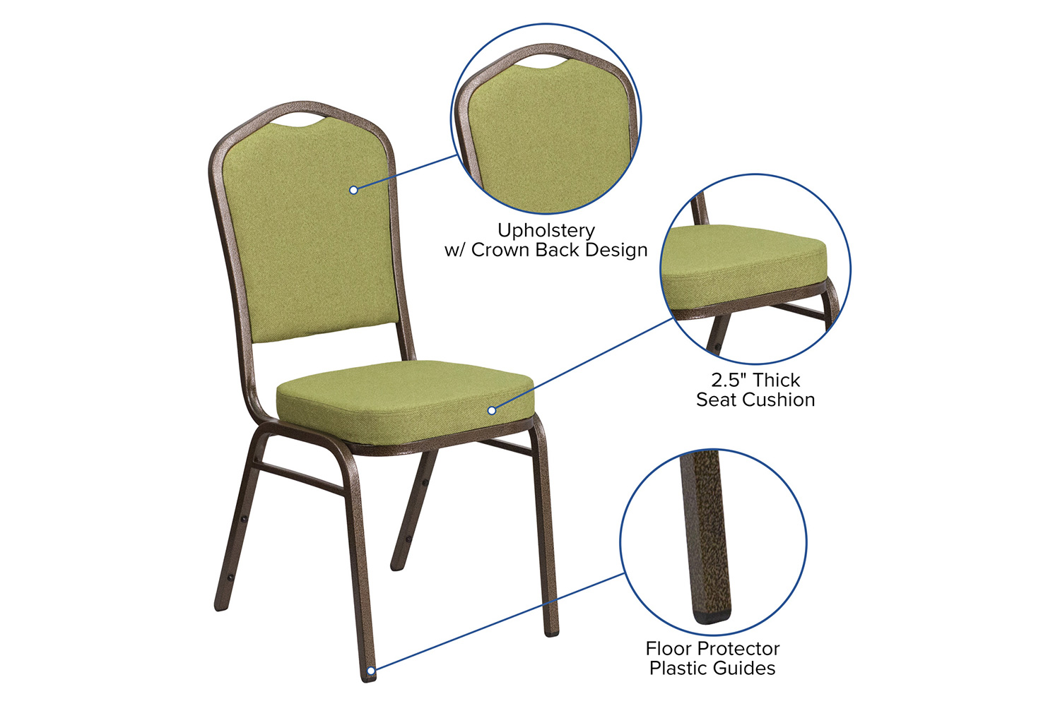 BLNK HERCULES Series Fabric Crown Back Stacking Banquet Chair with Gold Vein Frame - Moss
