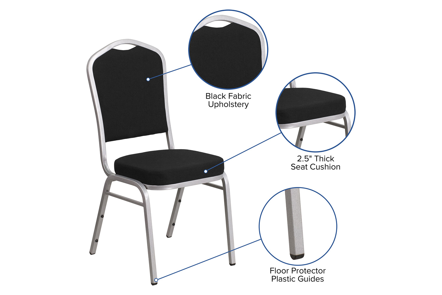 BLNK HERCULES Series Fabric Crown Back Stacking Banquet Chair with Silver Frame - Black