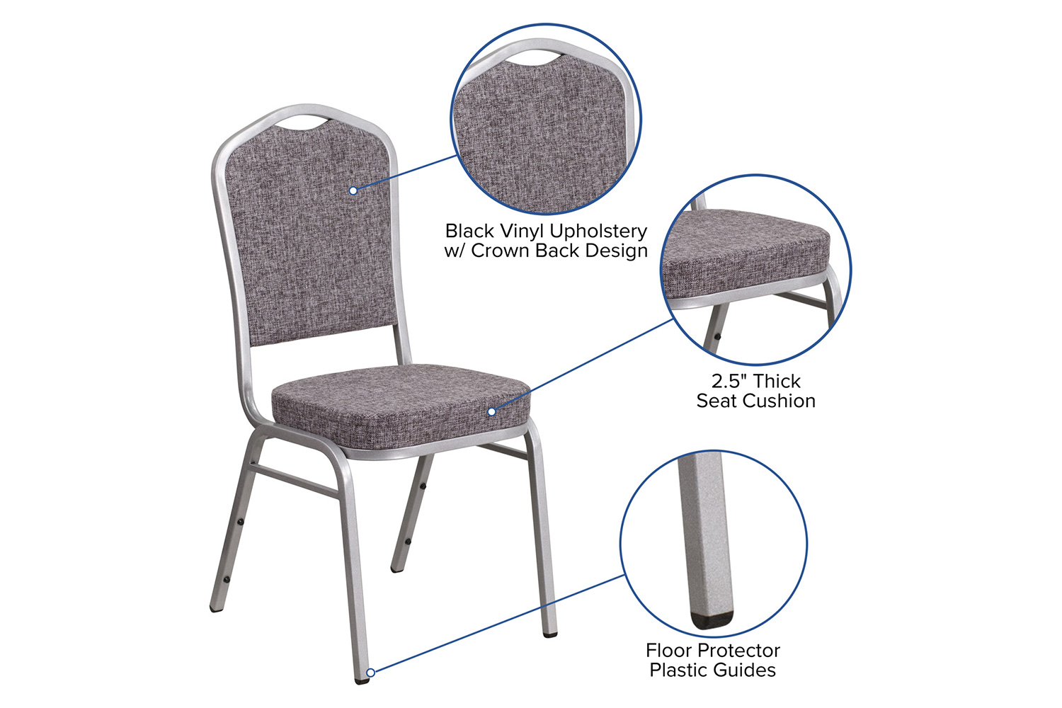 BLNK HERCULES Series Fabric Crown Back Stacking Banquet Chair with Silver Frame - Herringbone